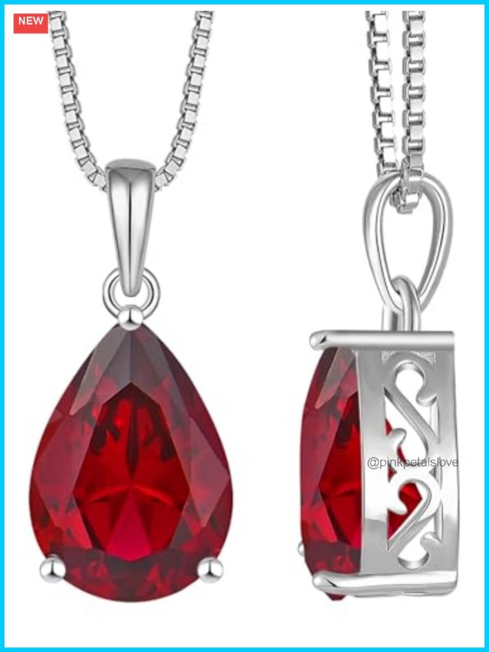 Teardrop Solitaire Pendant Necklace 925 Sterling Silver Pear Cut Filigree